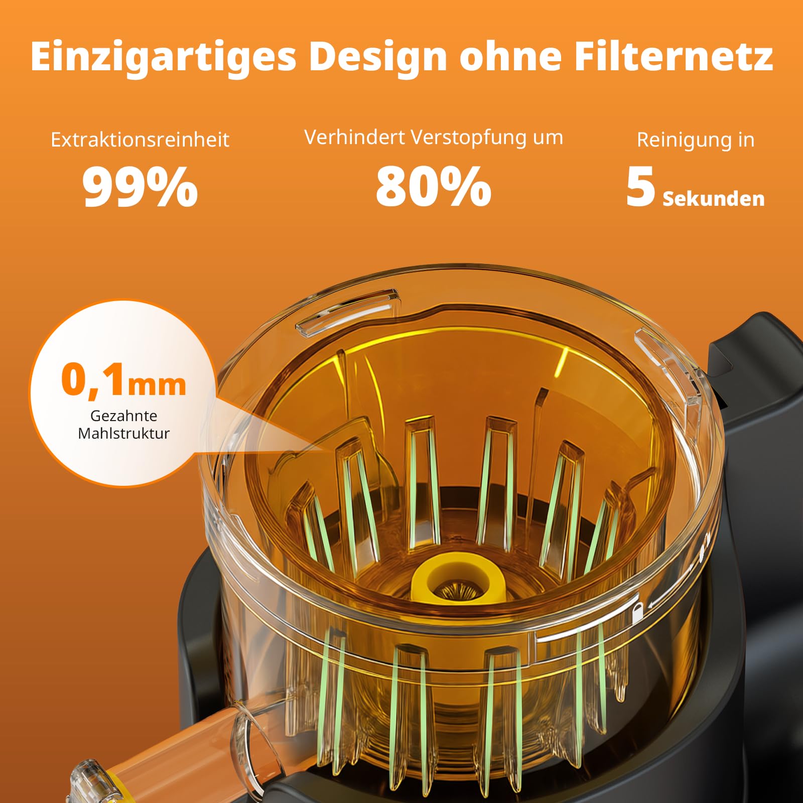 AIRMSEN Entsafter Slow Juicer mit 147mm Extra Großem Einfüllschacht, 2,1L Kapazität, 300W Motor, 7+1 Stufen Verbesserte Slow-Spirale, Hohe Saftausbeute für Ganze Früchte und Gemüse