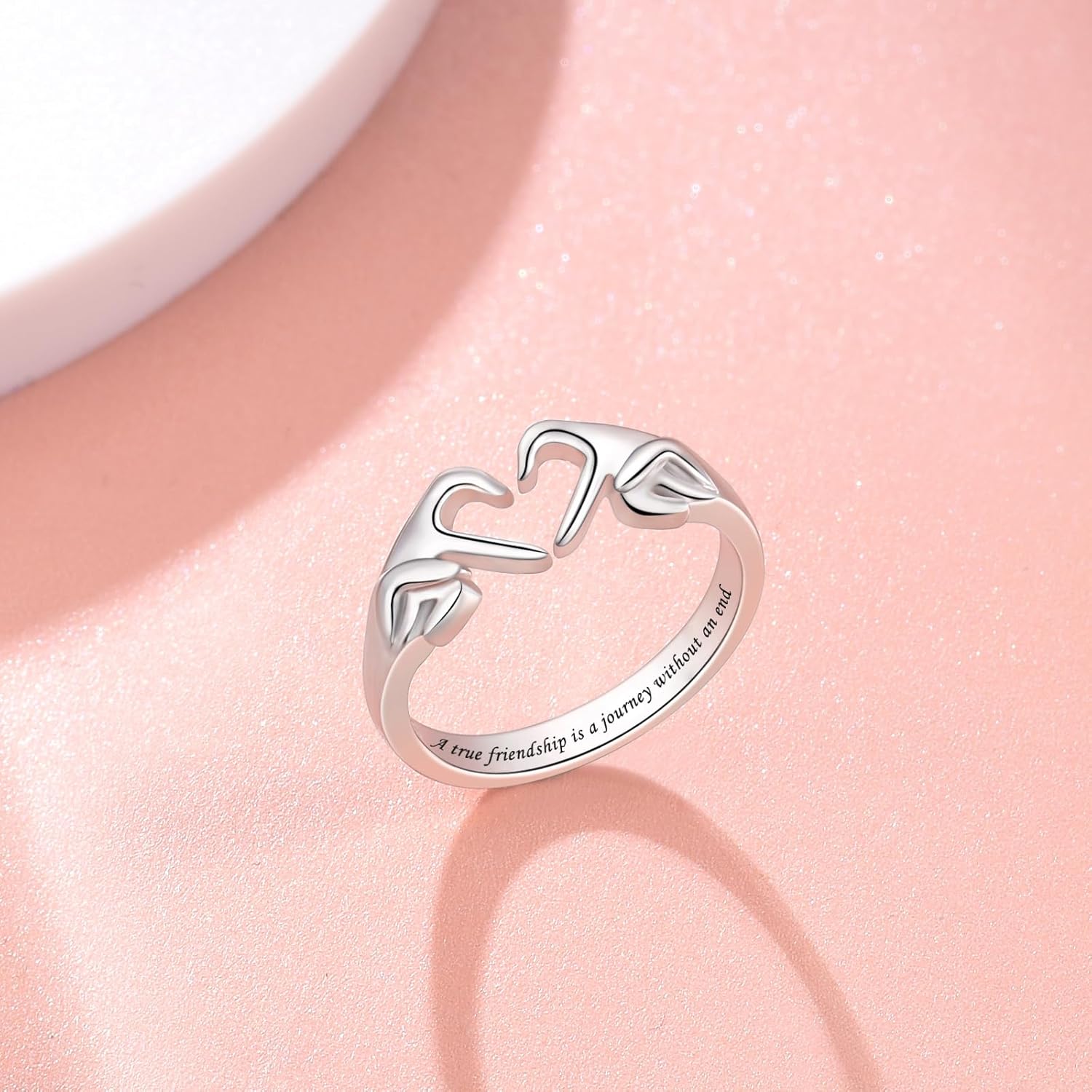 925 Sterling Silver Heart Claddagh Rings for Women Teens Girls, Adjustable White Gold Plated Ring Friendship Promise Love Heart Jewelry Rings Mothers Day Valentines Holiday Gifts for Women Friends - Image 4