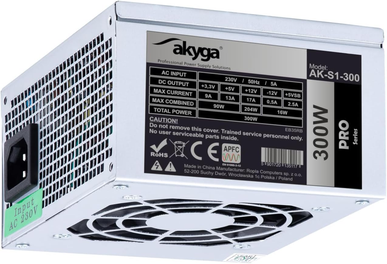 AKYGA AK-S1-300 SFX Power Supply for PC 300W PPFC P4 2X SATA 2X Molex 12 cm Fan