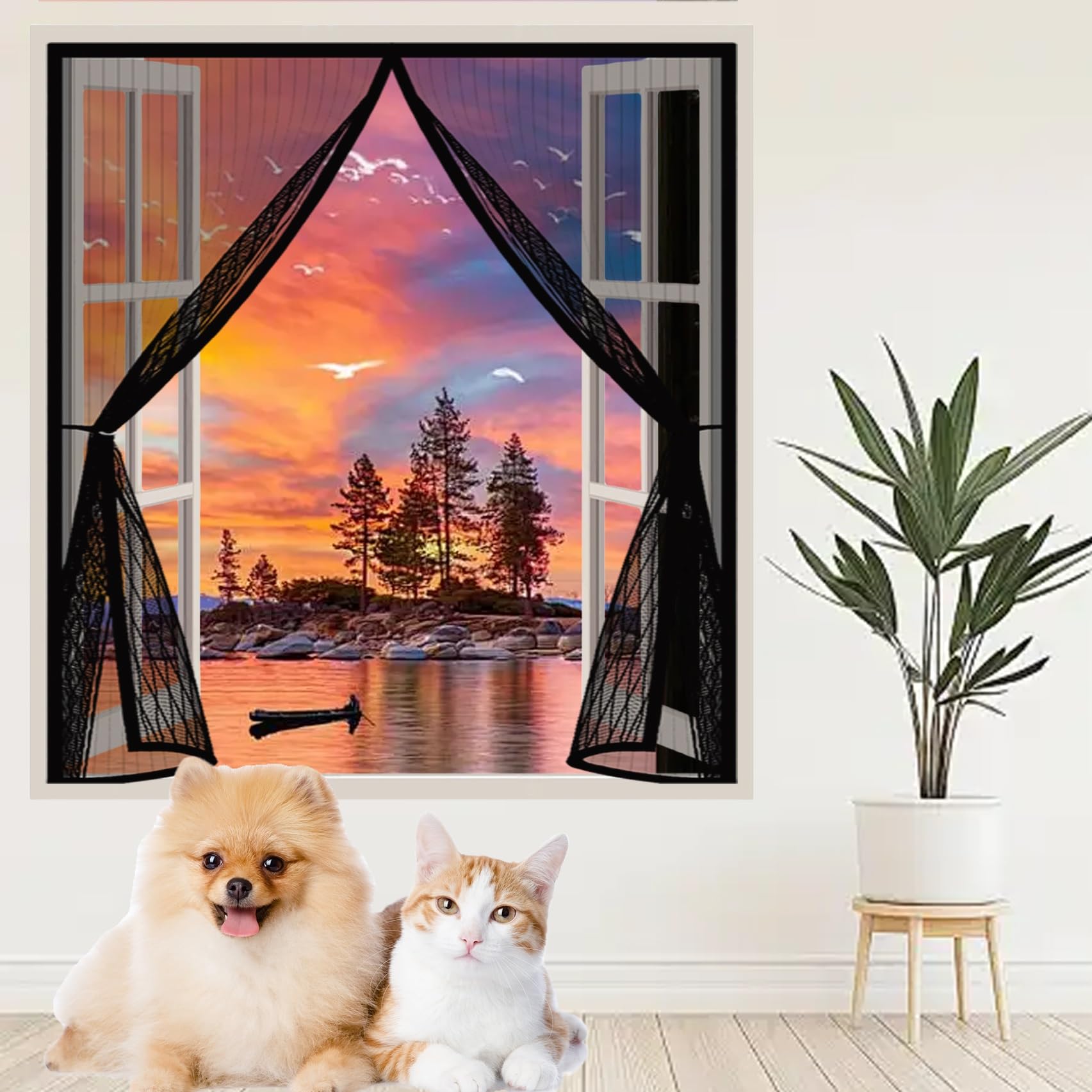 Rideau moustiquaire aimanté noir 158 x 118 cm idéal pour aérer la maison en été sans insectes