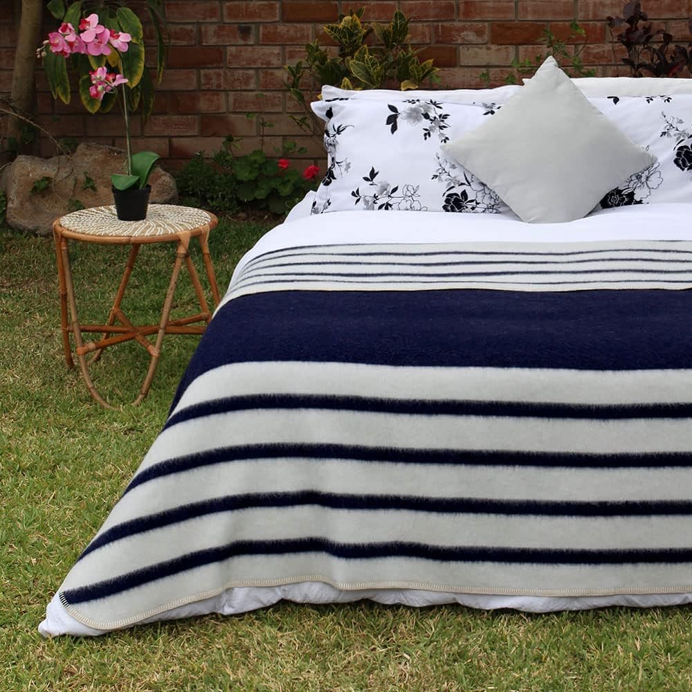 Thick Alpaca Wool Blanket Heavyweight for Camping Outdoors or Using Indoors | Soft Peruvian Alpaca Wool Blankets (Navy Blue/Ivory, Twin) - Image 4