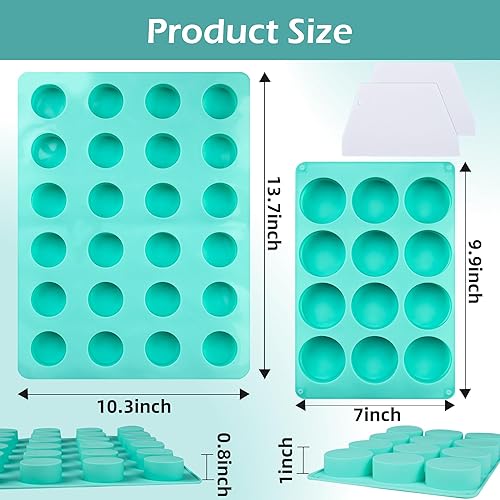 Miniatura 3 de Juego de 3 moldes para tartas, 2 tamaños diferentes de moldes de silicona cubiertos de chocolate, moldes redondos de 24 cavidades y 12 cavidades con