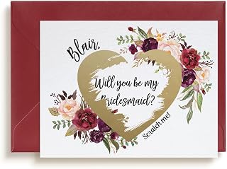 Personalized Bridesmaid Proposal Scratch Off Card, Burgundy and Blush Flowers Will you be my bridesmaid card, Custom Maid of Honor, Matron of Honor, Flower Girl Proposal cards