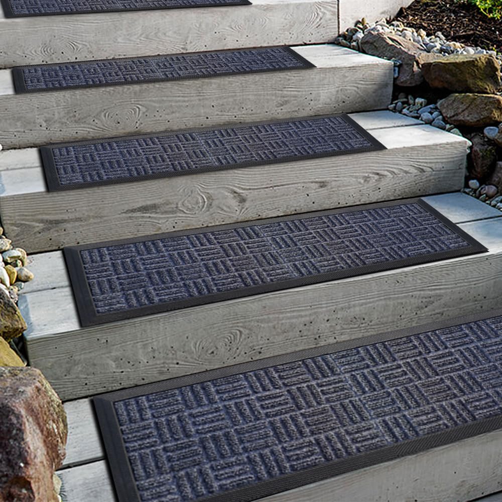 Aucuda Set of 6 Classic Pattern Rubber Stair Mats, 76 x 22 cm, Non-Slip, Weatherproof, Outdoor