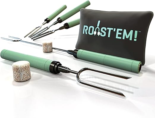 Rotating Marshmallow Roasting Sticks for Campfire & Bonfire | Extra Long Hot Dog & Smores Sticks for Fire Pit | Camping Smores Kit | Retractable Campfire Skewers | Set of 5