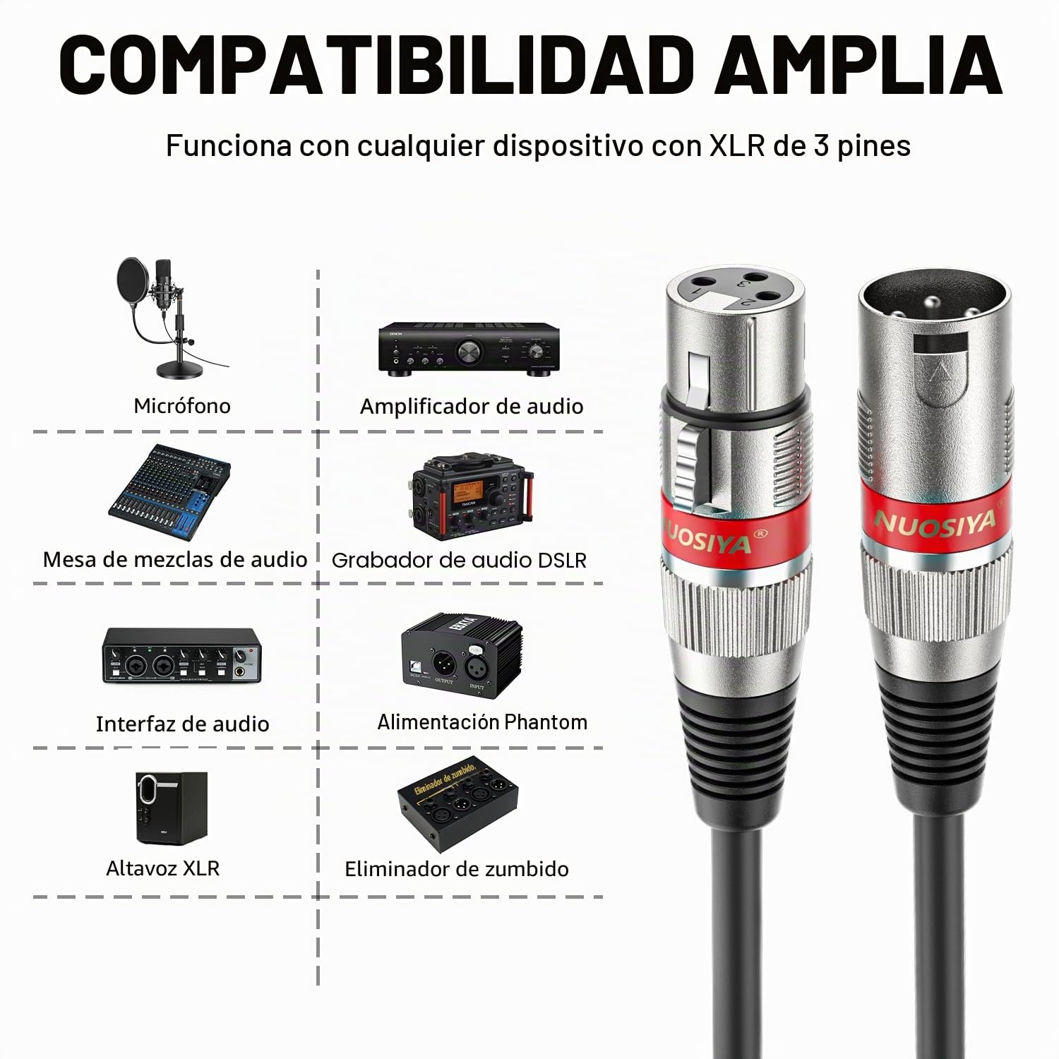 Cable XLR 30m 2 Pack, XLR Cable Macho Hembra, Cable de micrófono XLR macho a hembra Cable XLR balanceado de 3 pines para micrófono, mezclador, altavoz, amplificador