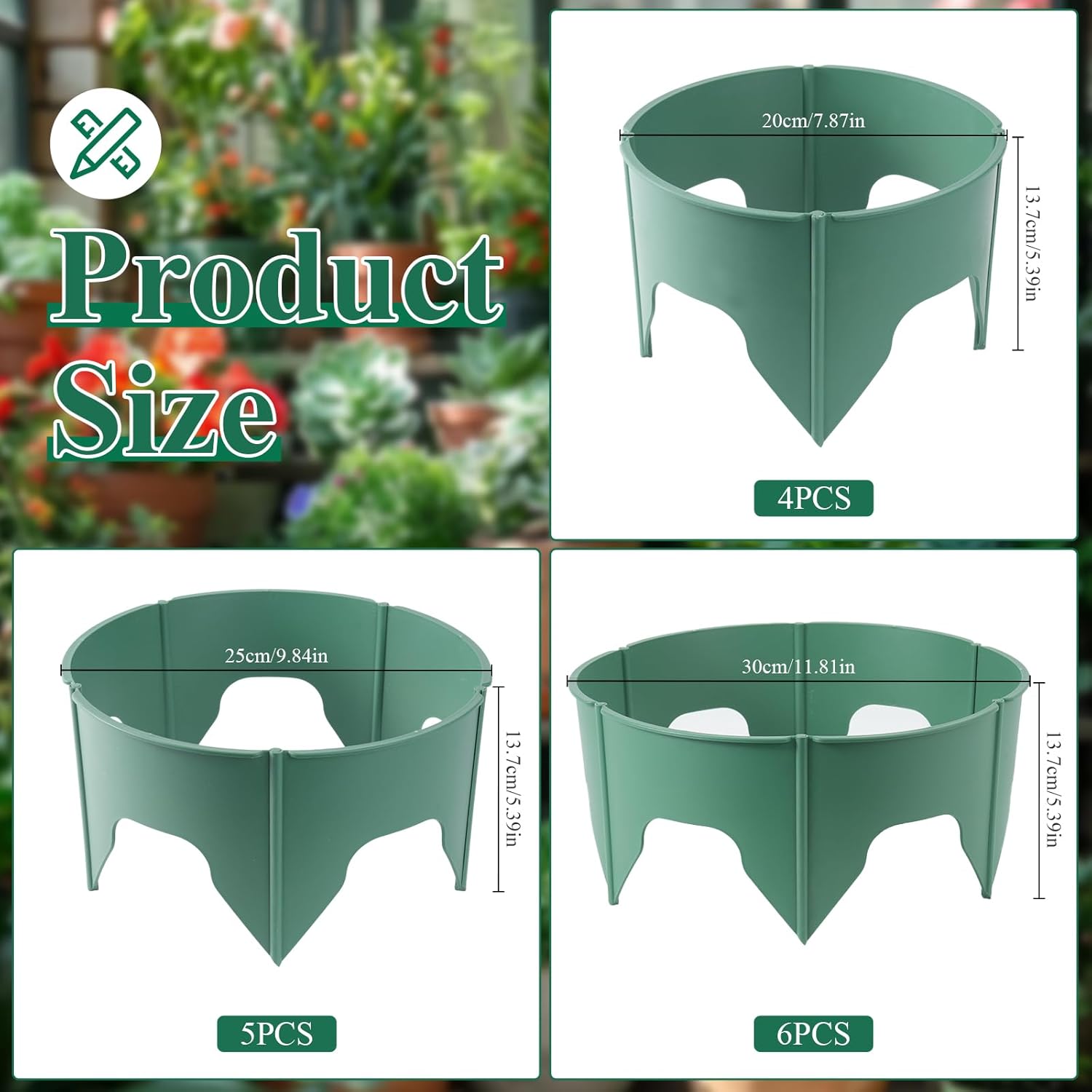 30 Pack Modular Planting Grow Rings, Interlocking Plant Root Barrier Panels for Build 5–7 Planting Zones, Weed Blocking Round Edging for Veggies, Herbs and Flowers (Green)