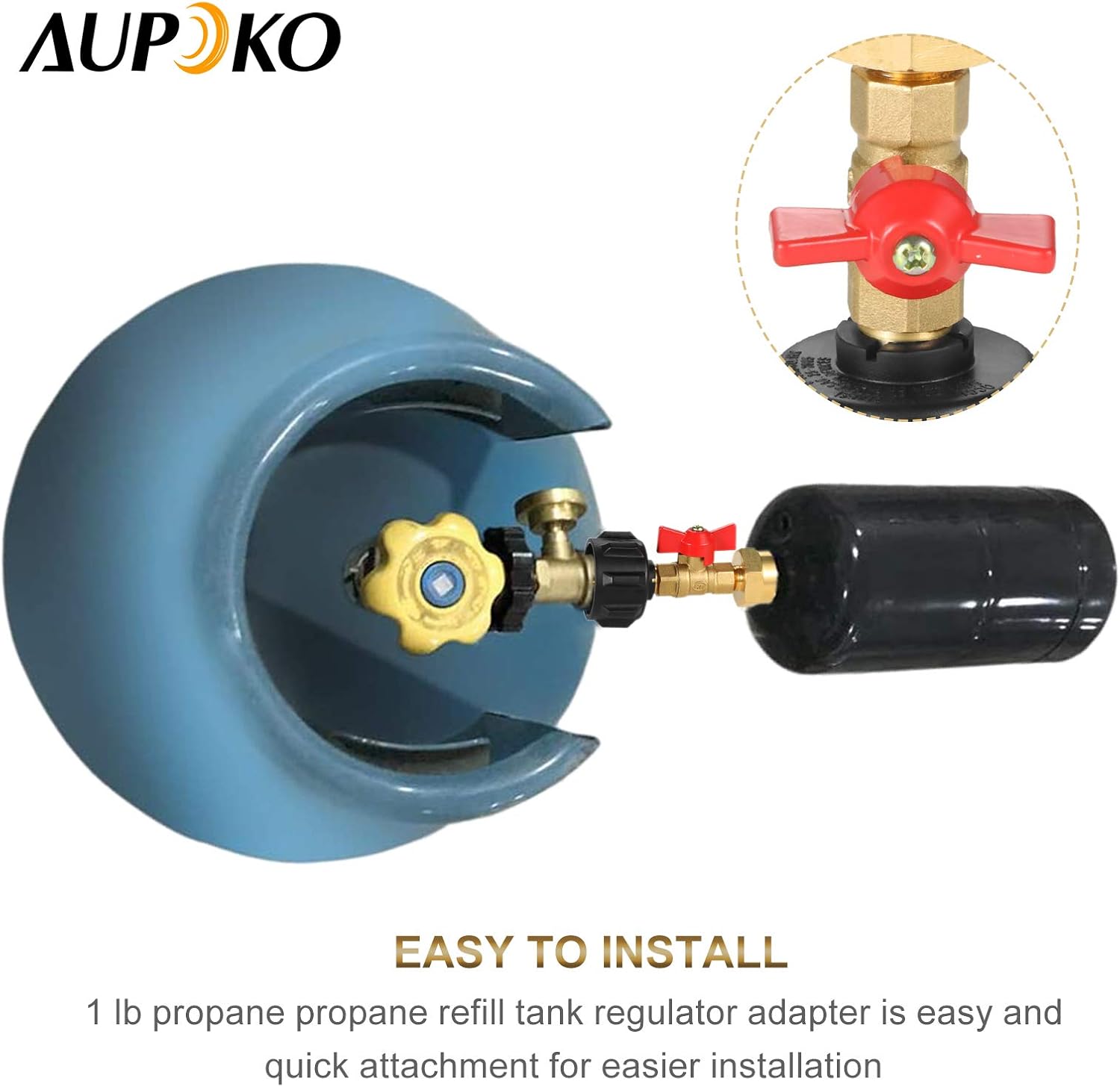 Aupoko QCC1 Propane Refill Pressure Adapter Coupler, for Camping Grill 1LB Propane Bottle Tank from 20-40LBS Cylinder with Shut On/Off Controller Valve Gas Easy Filler