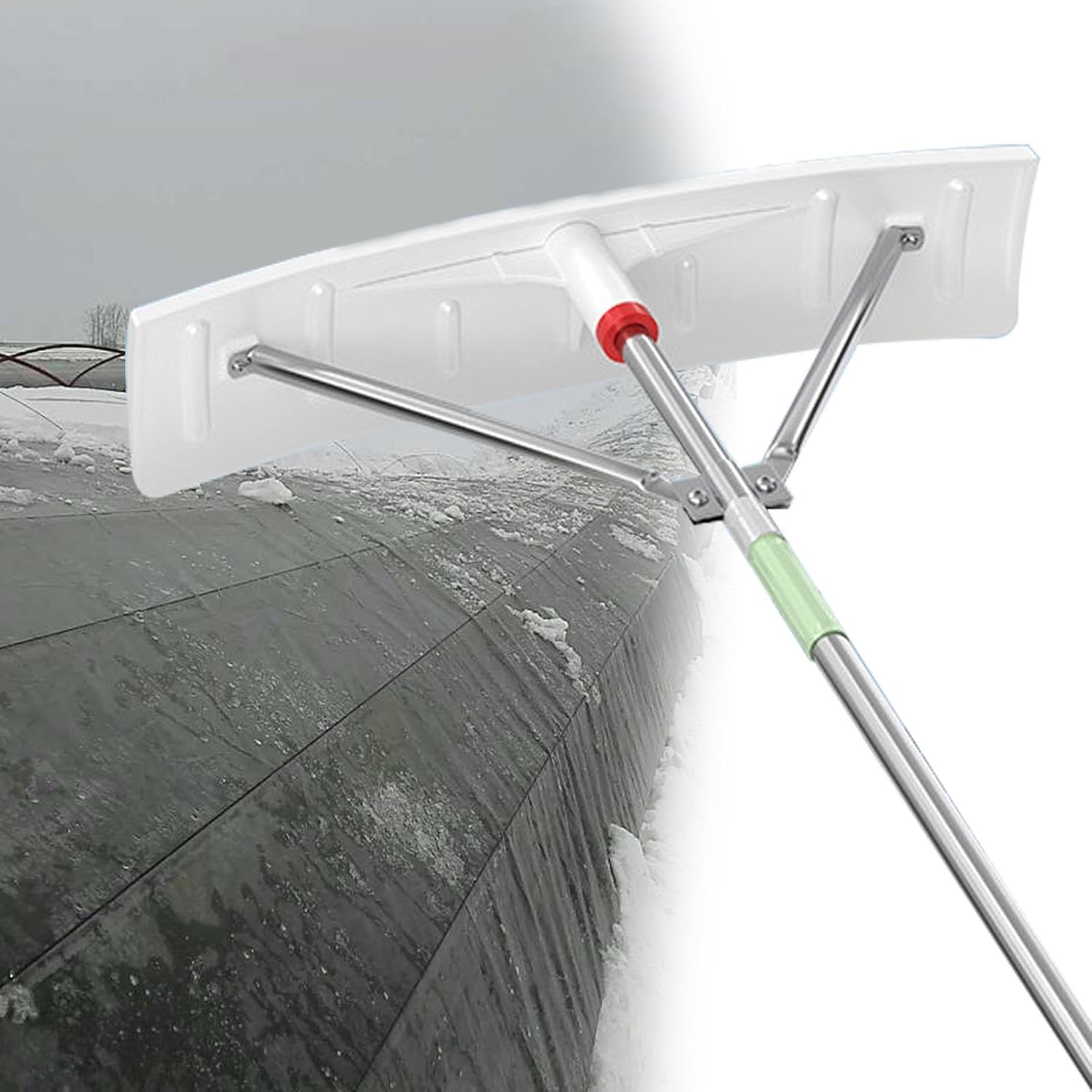 Heavy Duty Roof Snow Rake for Home，Reinforced Triangular Support, Wide Blade for Fast Snow Clearing, Essential Winter Equipment(30.5",Long157.5)