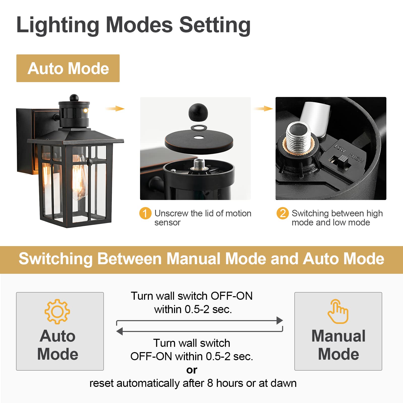 SIEPUNK Motion Sensor Porch Light with GFCI Outlet for Christmas Lights, Dusk to Dawn Outdoor Wall Lantern Lights, Exterior Light Fixtures for Garage, Waterproof Anti-Rust, Bulb Included