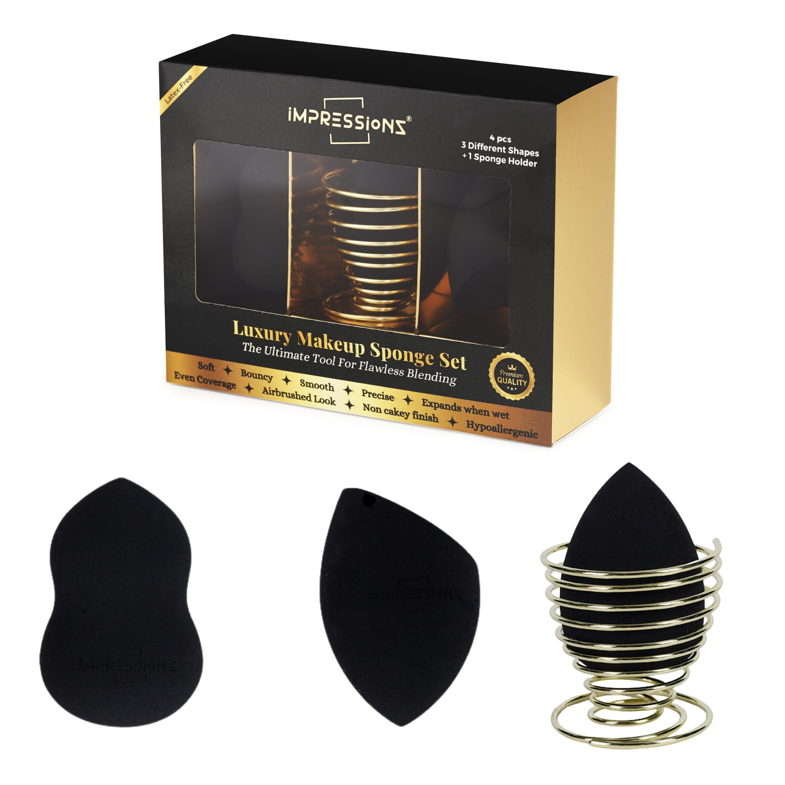 ImpressionZ3 Pcs Makeup Sponge Set with Holder – Multi-Shape Beauty Sponges for Foundation, Cream, Liquid & Powder | Latex-Free Vegan Blender Sponges for Flawless, Soft Skin – Cruelty-Free