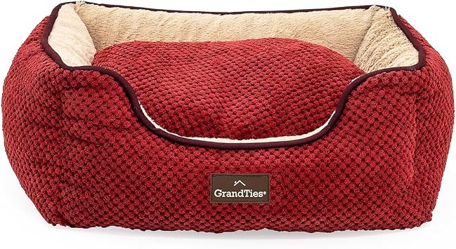 GRANDTIES Fluffy Dog Beds for Small Medium Large Dogs & Cats, Machine Washable Dog Bed, Rectangle Breathable Soft Calming Sleeping Warming Pet Beds with Waterproof & Non-Slip Bottom XS 17", Cherry
