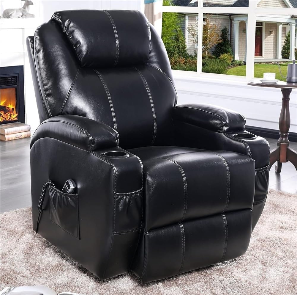 Power Lift Recliner Chairs for Elderly Electric Air Leather Reclining Chair with USB Port Remote Control Side Pockets Comfortable Upholstered Support Living Room Furniture Adjustable Black Sofa