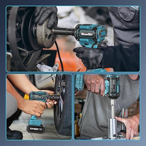 Miniatura 9 de Seesii Llave de impacto inalámbrica de 12 pulgada, 479 pies-libras (650 N.m), sin escobillas, pistola de impacto de alto par de 2800 RPM con batería