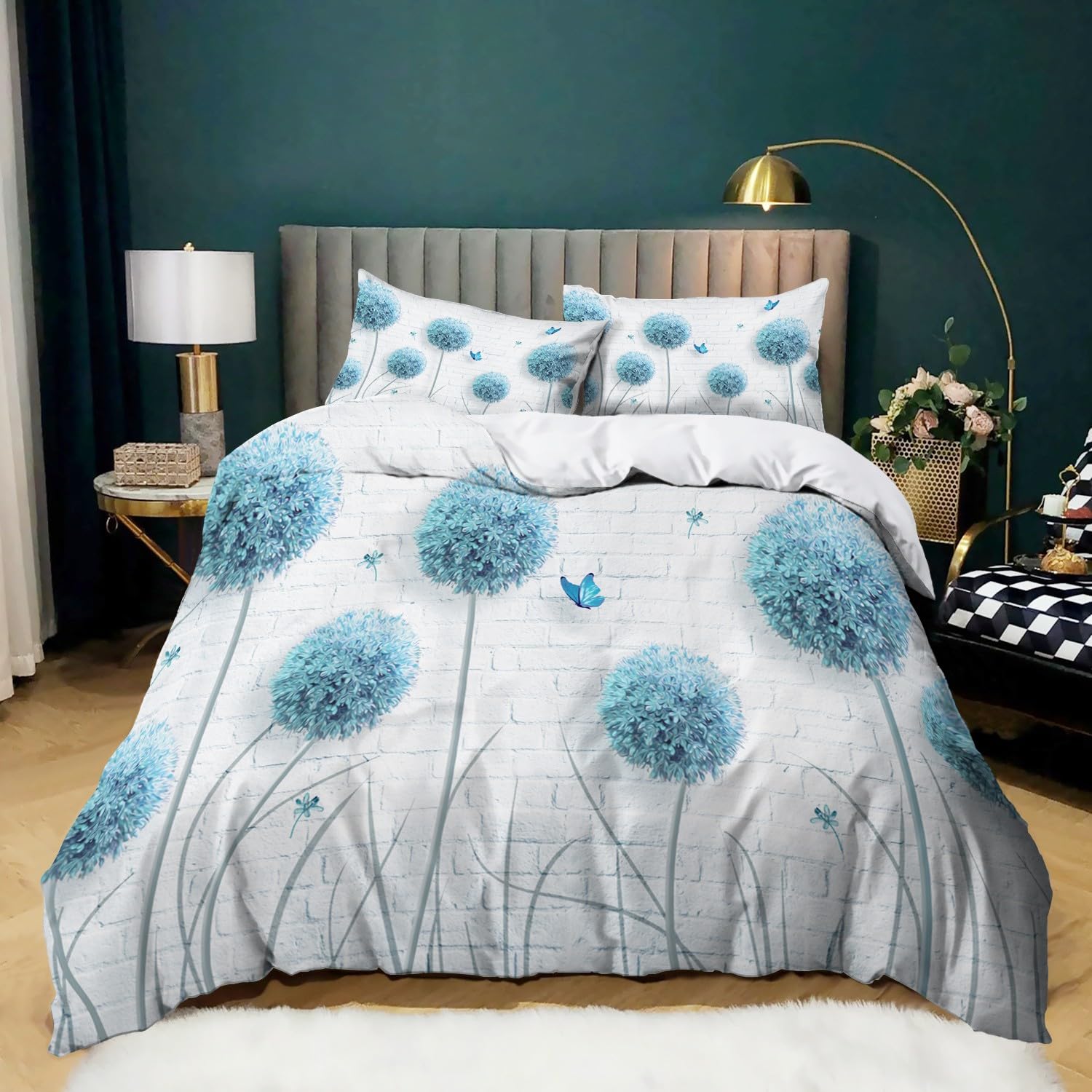 Housse de couette 240x260 pissenlit anti acariens lit microfibre doux