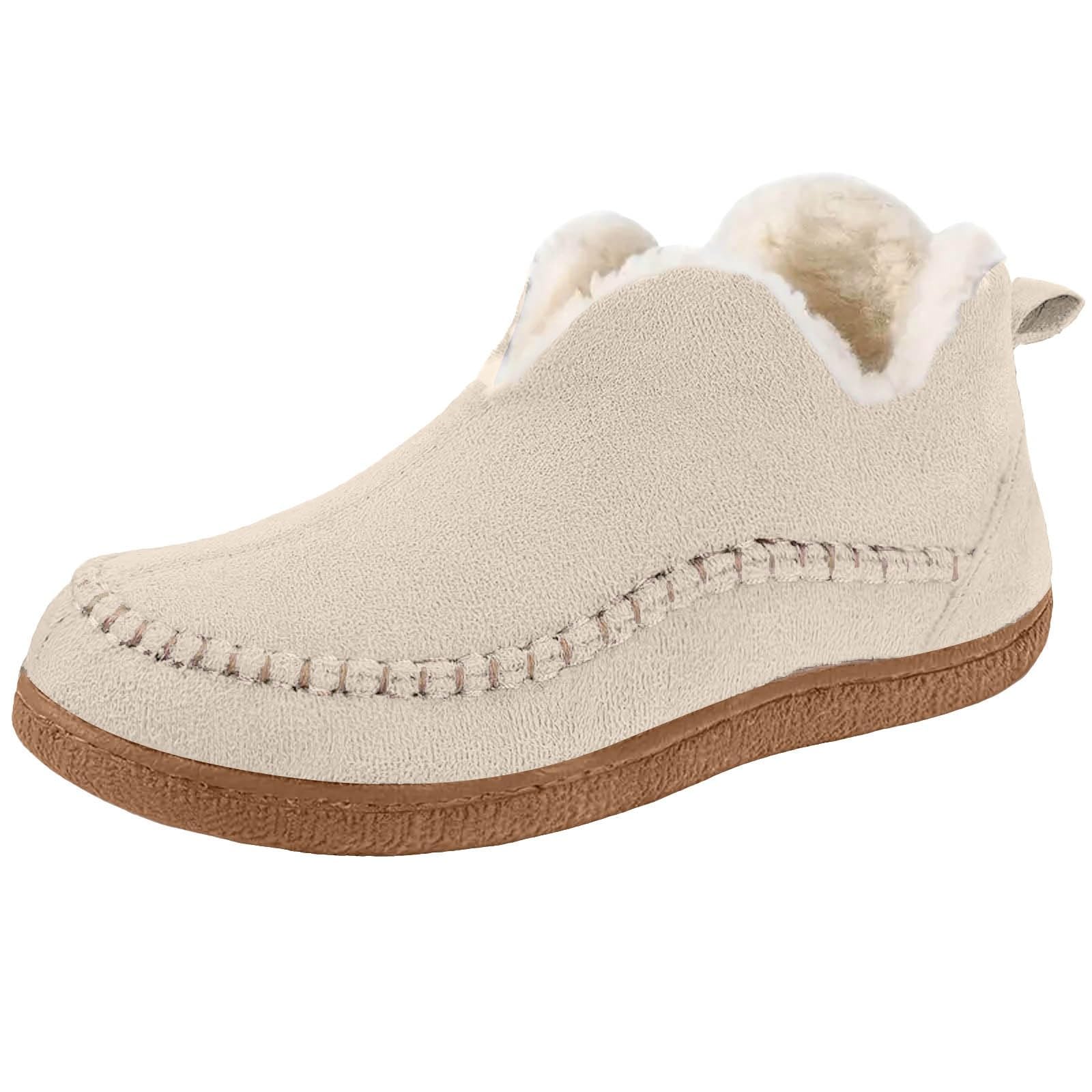 Womens Snow Shoes Winter Warm Faux Fleece Fuzzy Slip-On Ankle Bootie Comfortable Plush Lining House Shoe Outdoor Indoor