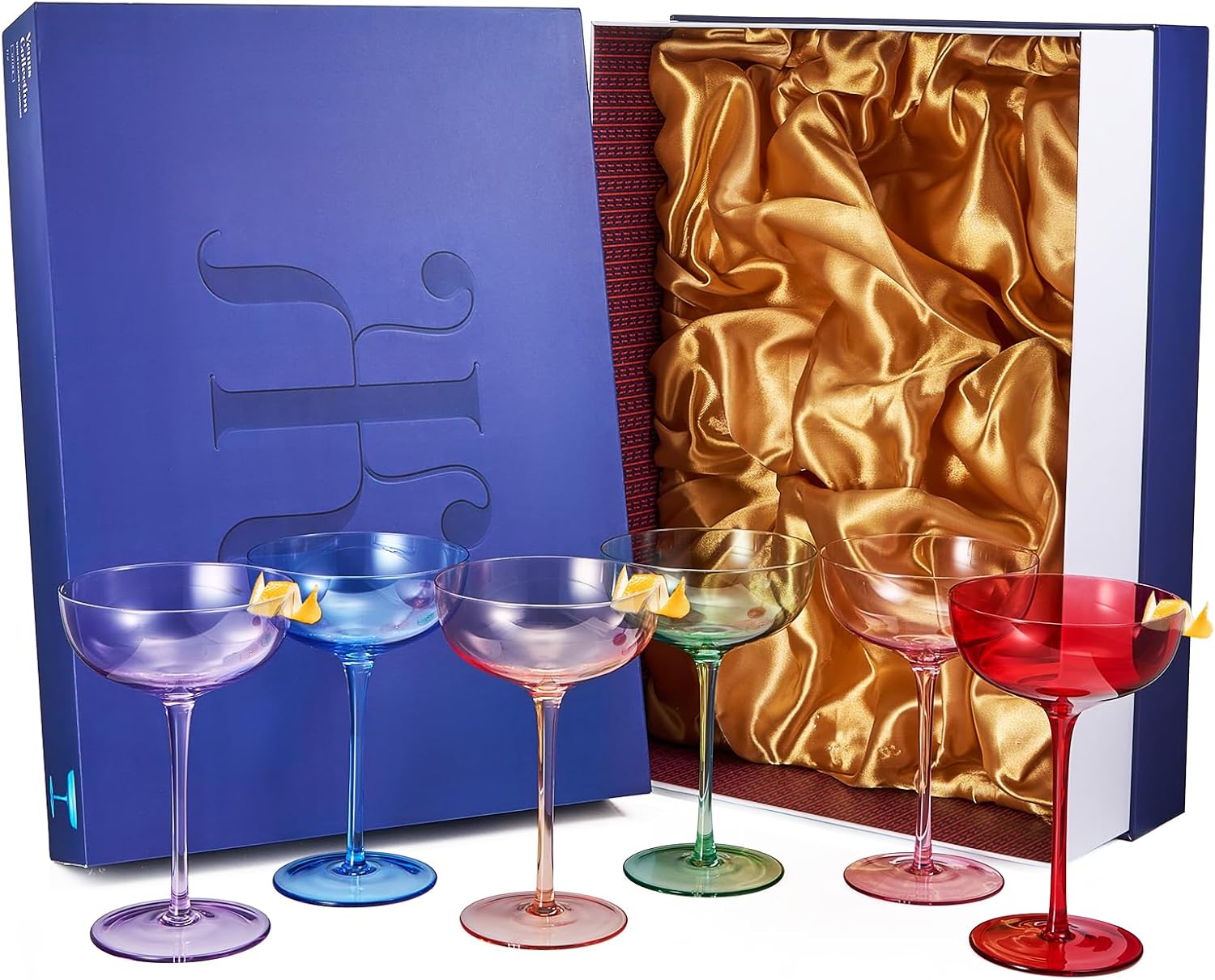 Colored Coupe Glasses - Martini , Cocktail & Champagne Glasses 7oz | Set of 6 | Cute & Colorful Pastel Colored Crystal Cocktail Glassware , Fun Classic Goblet Cocktails Glass, Stemmed Ripple Glassware - Image 2