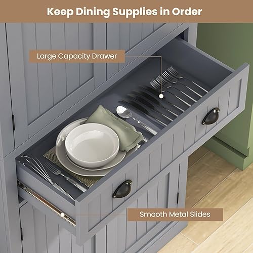 Miniatura 7 de Armario independiente de despensa de cocina, armario de madera de 6 pies con 4 estantes ajustables, 2 despensas de madera y 1 cajón, armario de