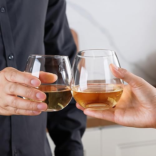 Miniatura 6 de Juego de 4 copas de vino sin tallo, copas de vino rojo y blanco de 15 onzas para uso diario, boda, cumpleaños, regalo de inauguración de la casa,