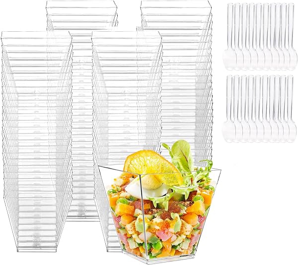 Tasses à Dessert, 50Pcs 2oz/60ml Coupes Gobelets Mini Tasses à Dessert Gobelets Verrines à Dessert Réutilisables pour Mousse,Tiramisu,Anniversaire - 1