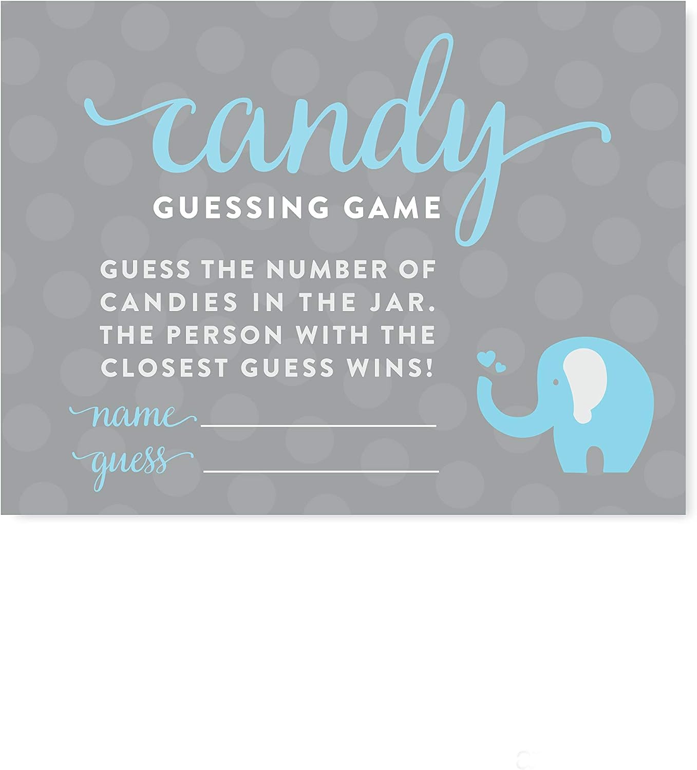 Andaz Press Boy Elephant Baby Shower Collection, Games, Activities, Decorations, Candy Guessing Game Cards, 30-pack