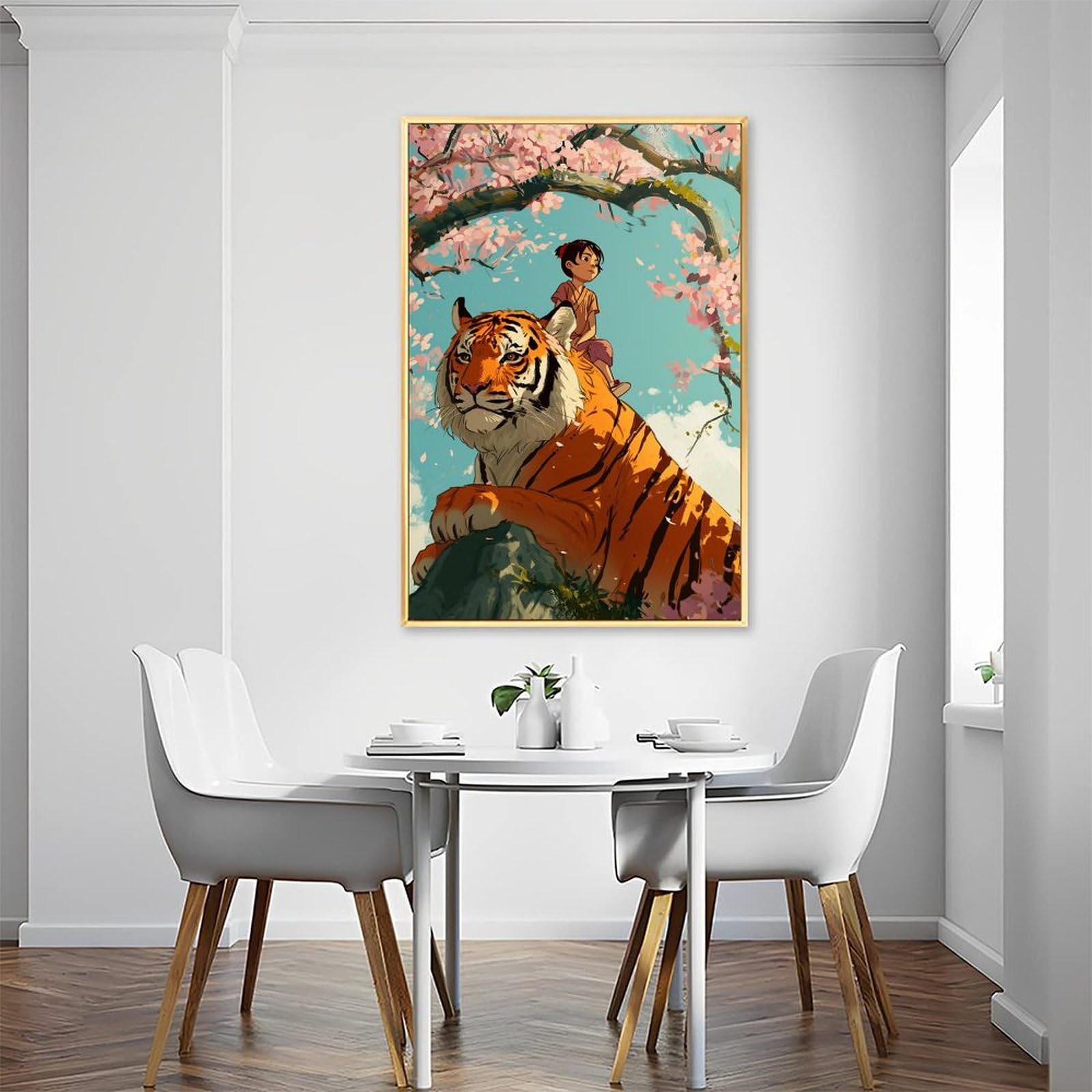 Amazon.co.jp: 絵画 虎に乗る女の子インテリア 絵画 動物イラスト