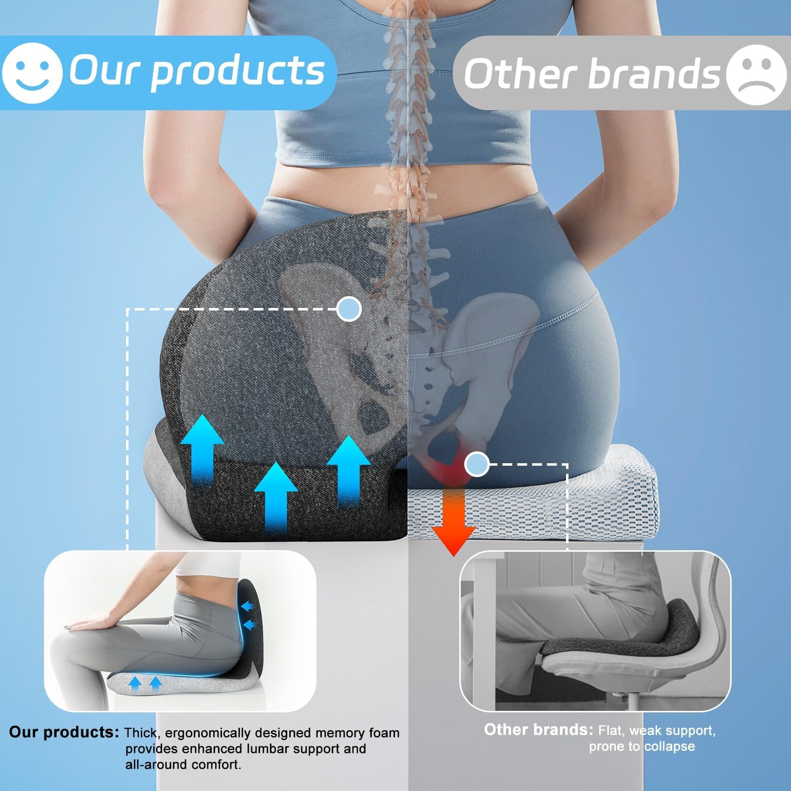 leqsdijk Cojines de asiento de camionero para sentarse durante mucho tiempo, cojín de asiento de camión con soporte lumbar, cojín de asiento de camión para dolor de espalda y apoyo a las caderas,