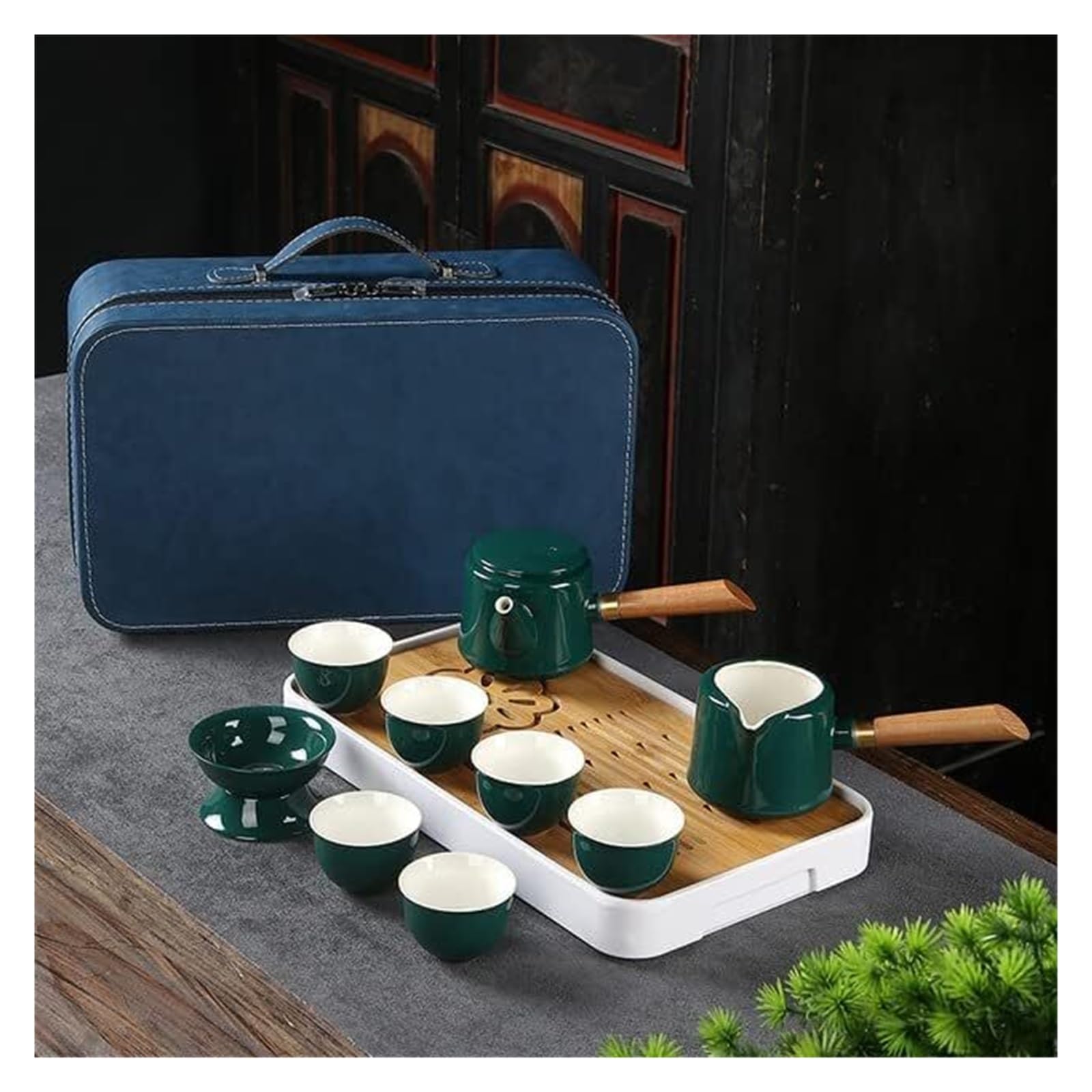 Zestawy do herbaty Porcelana, podróżne zestawy do Chiński styl Vintage Travel Premium Tea Pot Set Kung Fu Tradycyjny serwis do ceremonii herbacianej Juego De Te Teaware(Groen)