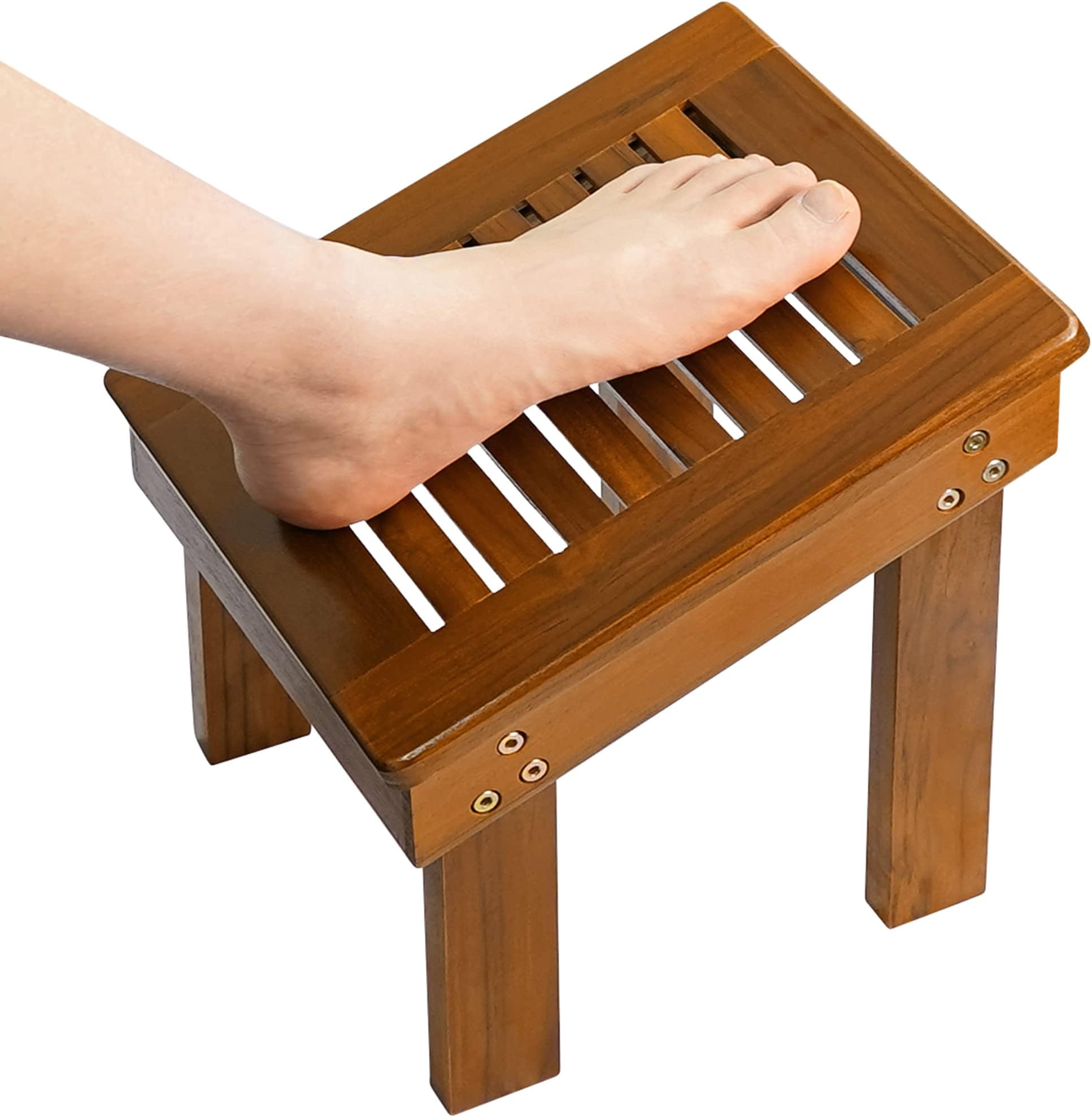 Teak Wood Shower Foot Stool for Shaving Legs, Sturdy Shower Foot Rest for Shower Shaving, Wooden Shower Foot Step for Bathroom