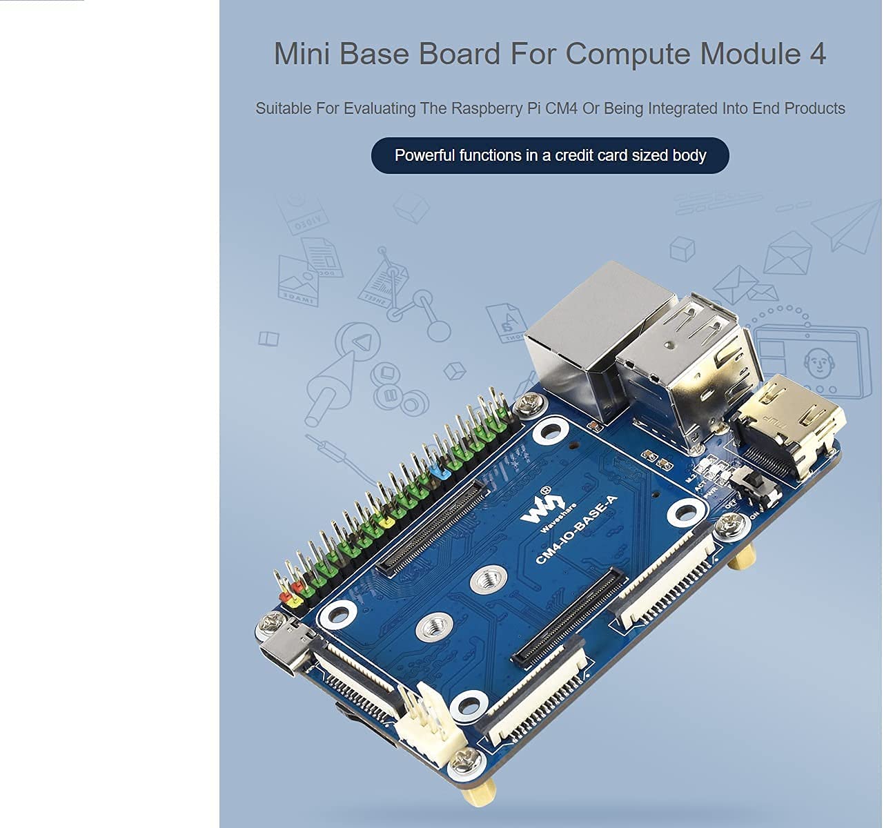 for Raspberry Pi Compute Module 4 IO Board,Mini Base Board (A) Lite Version with Standard CM4 Socket and Color-Coded Raspberry Pi 40PIN GPIO Header Onboard CSI/DSI/FAN/HDMI/USB/RJ45 Connectors