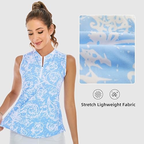 Miniatura 5 de M MOTEEPI Camiseta de golf para mujer, sin mangas, cuello con cremallera, camiseta sin mangas para tenis