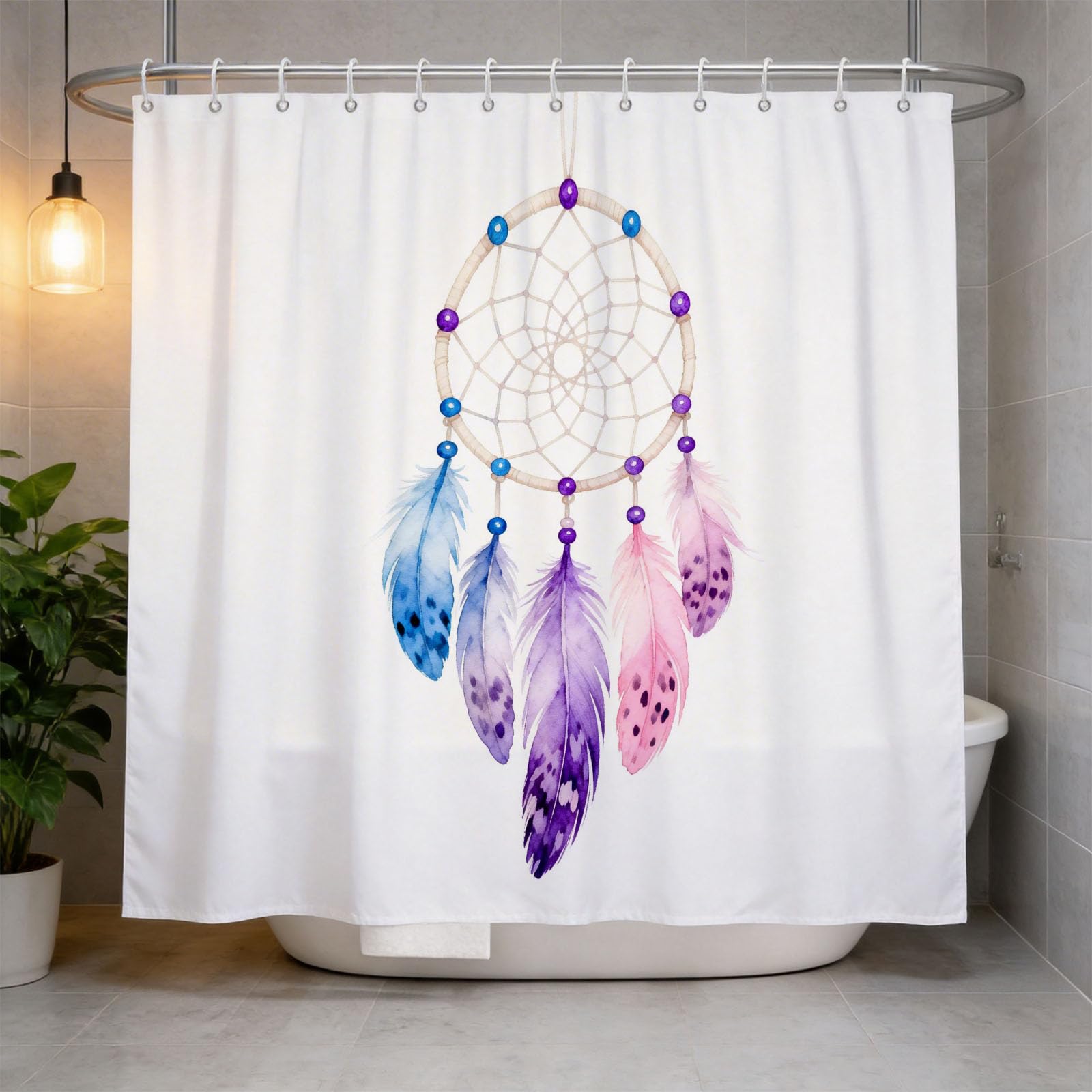 Hongduo 3D Pink Purple Dreamcatcher Shower Curtain for Stalls Bathtubs Ethnic Style Bathroom Decor Shower Curtain Set Polyester Fabric Waterproof 120x180cm/48X71 Inch with Hooks