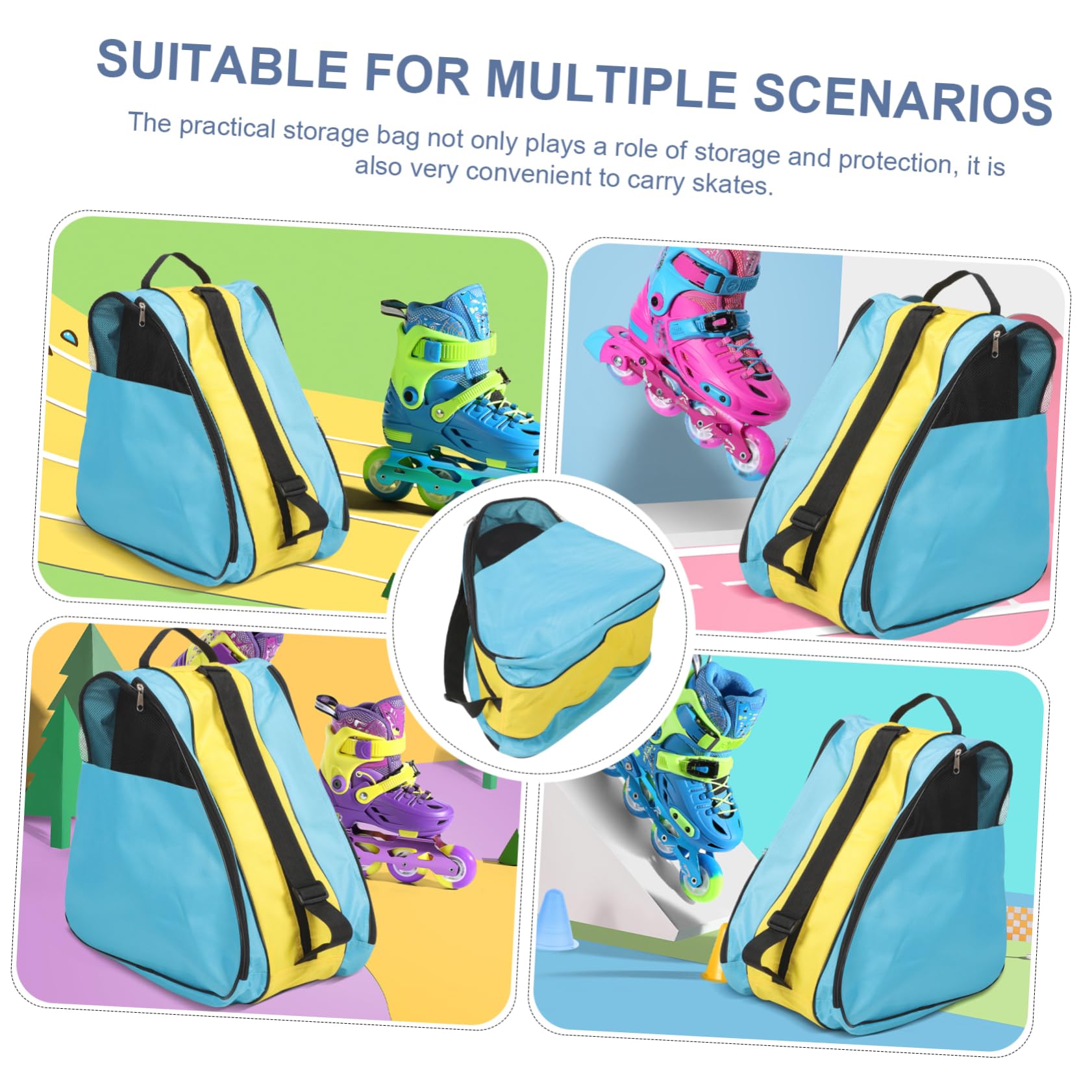 Kisangel Borsa per Pattini a Rotelle in Nylon, Zaino per Trasporto | Custodia per Pattini da Ghiaccio e Rotelle, Facile da Portare e Protezione, Blu Giallo Blu