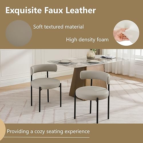 Miniatura 7 de Juego de 2 sillas de comedor de piel sintética, sillas tapizadas de cocina y comedor, sillas de comedor modernas de mediados de siglo con respaldo