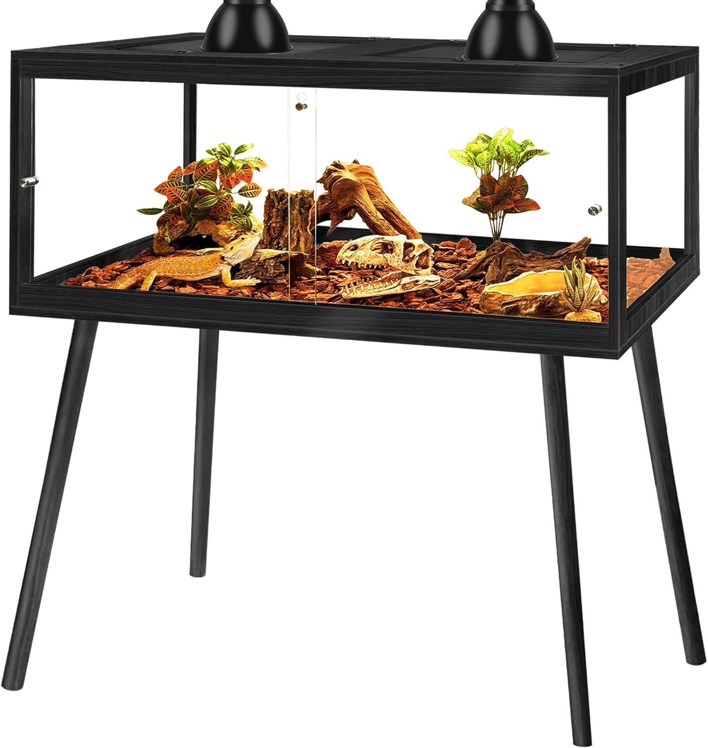 PROLEE Bearded Dragon Tank with Leg,Tempered Glass Lizard Tanks and Reptile Enclosure,Up to 78 Gallon Reptile Tank with Metal Mesh and Lockable Door for Snakes,Chameleon (Black, 78Gallons,48inch) Black 78Gallons,48inch