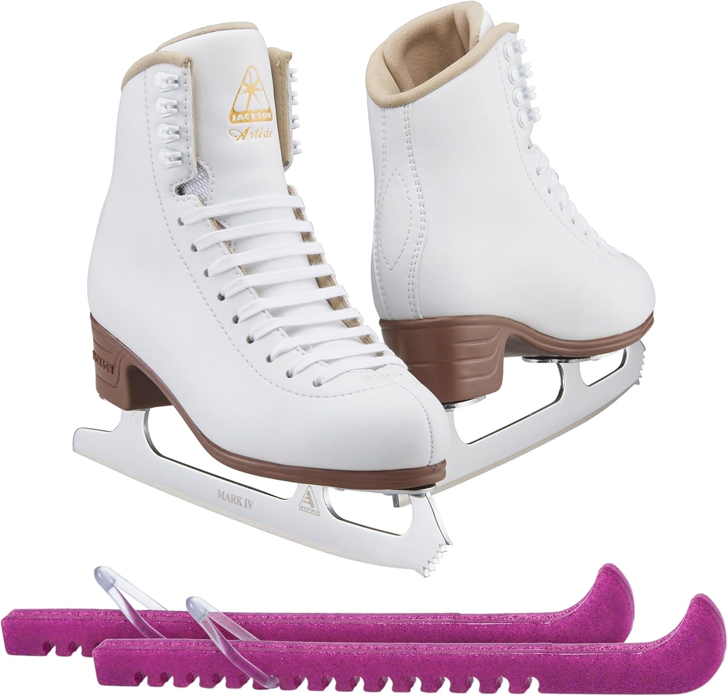 Jackson Ultima Artiste Figure Ice Skates for Women, Girls/White Color - Improved, JUST LAUNCHED 2019 Bundle with Skate Guards