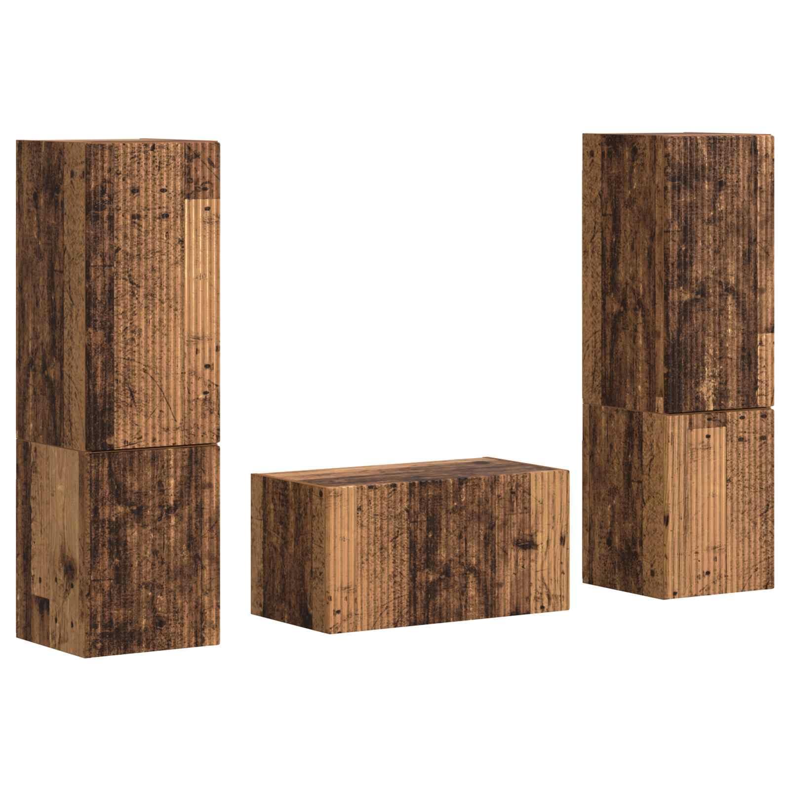 TV-Schrankset 5 pcs Altholz Holzwerkstoff Wandregale Media Center Unterhaltungscenter Fernsehschrank Wohnzimmermöbel Stauraum Schiebetür Kabelmanagement USB Steckdose modernes Design 5-teilig