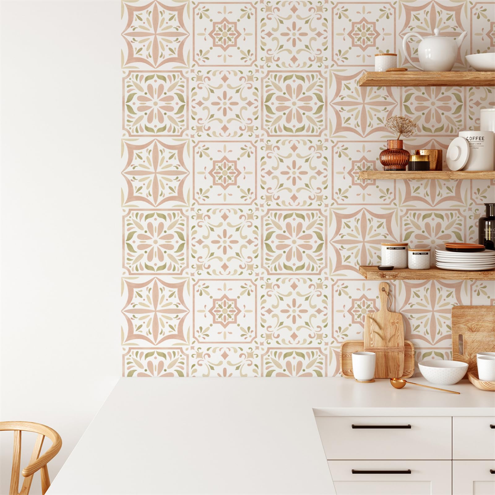 Peel and Stick Wall Tiles Pink Green Morocco Tiles Self Adhesive PVC Home Decor Backsplash Kitchen Tile Stickers Waterproof Tile Stickers for Bathroom 15x15cm /20 Pcs