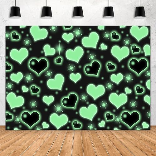 Aperturee Fondo para el día de San Valentín 7 x 5 pies corazón de amor verde a principios de 2001 fiesta de cumpleaños recién nacido estrellas con