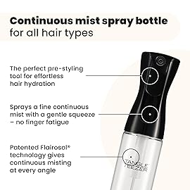 TANGLE TEEZER Fine Mist Continuous Spray Bottle, Reusable and Refillable, for Hair Detangling and Styling, 10.1 oz, Black