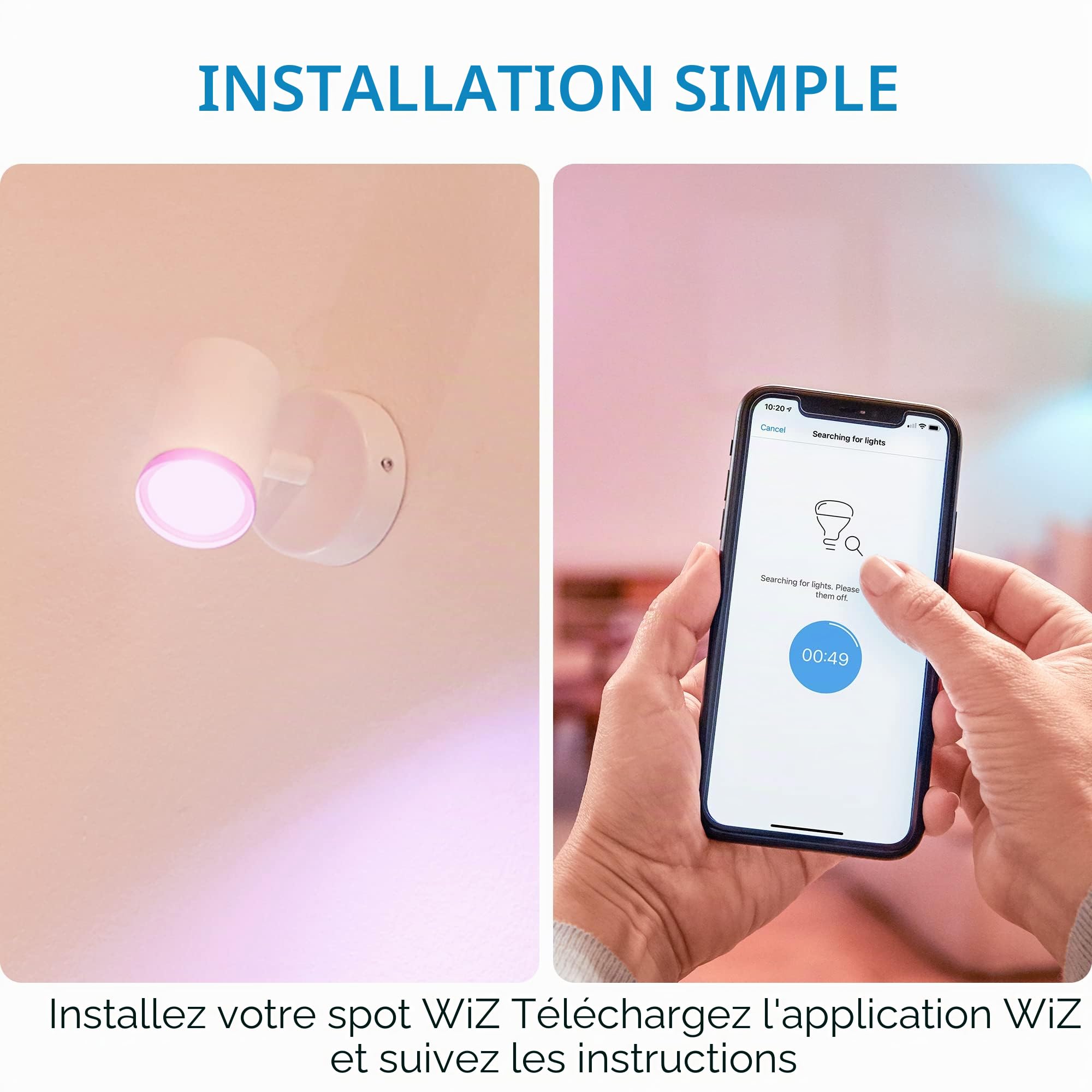 WiZ Spots Connecté Wi-Fi couleur IMAGEO 3x5W 2200-6500K, Blanc, fonctionne avec Alexa, Google Assistant et Apple HomeKit