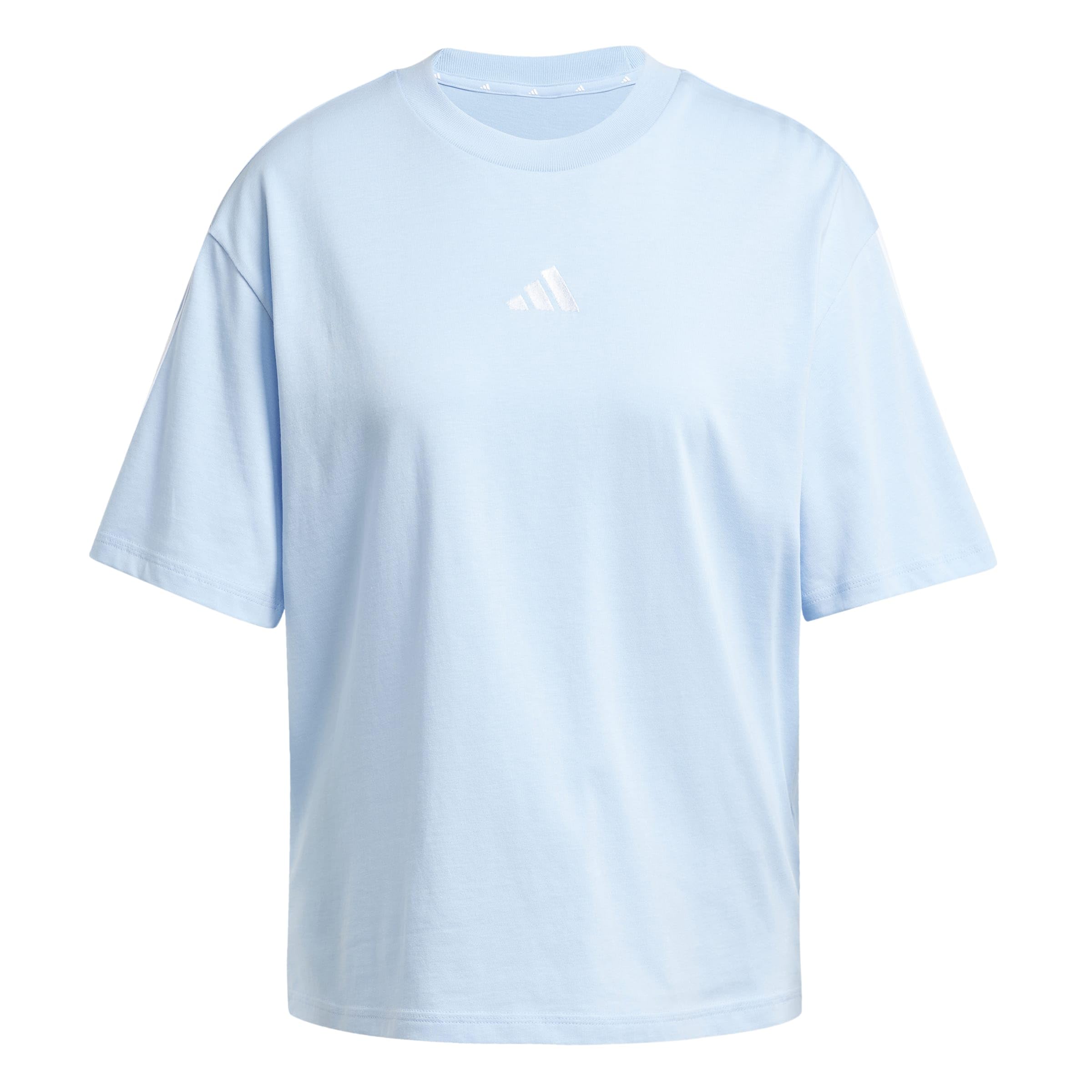 adidas Women's Essentials 3-Stripes Boyfriend Shirt, Glow Blue/White, XL