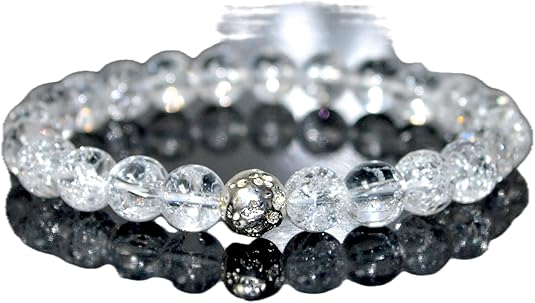 Himalayan Ice Crystal Quartz and Lava Beads Stretch Bracelet – Multi Tone Finish – Aries Birthstone – Universal Sun Sign - Crown Chakra Energy Bracelet