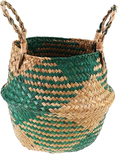 Cabilock Cesta de mimbre para plantas de hierba marina, cesta de almacenamiento de mimbre verde