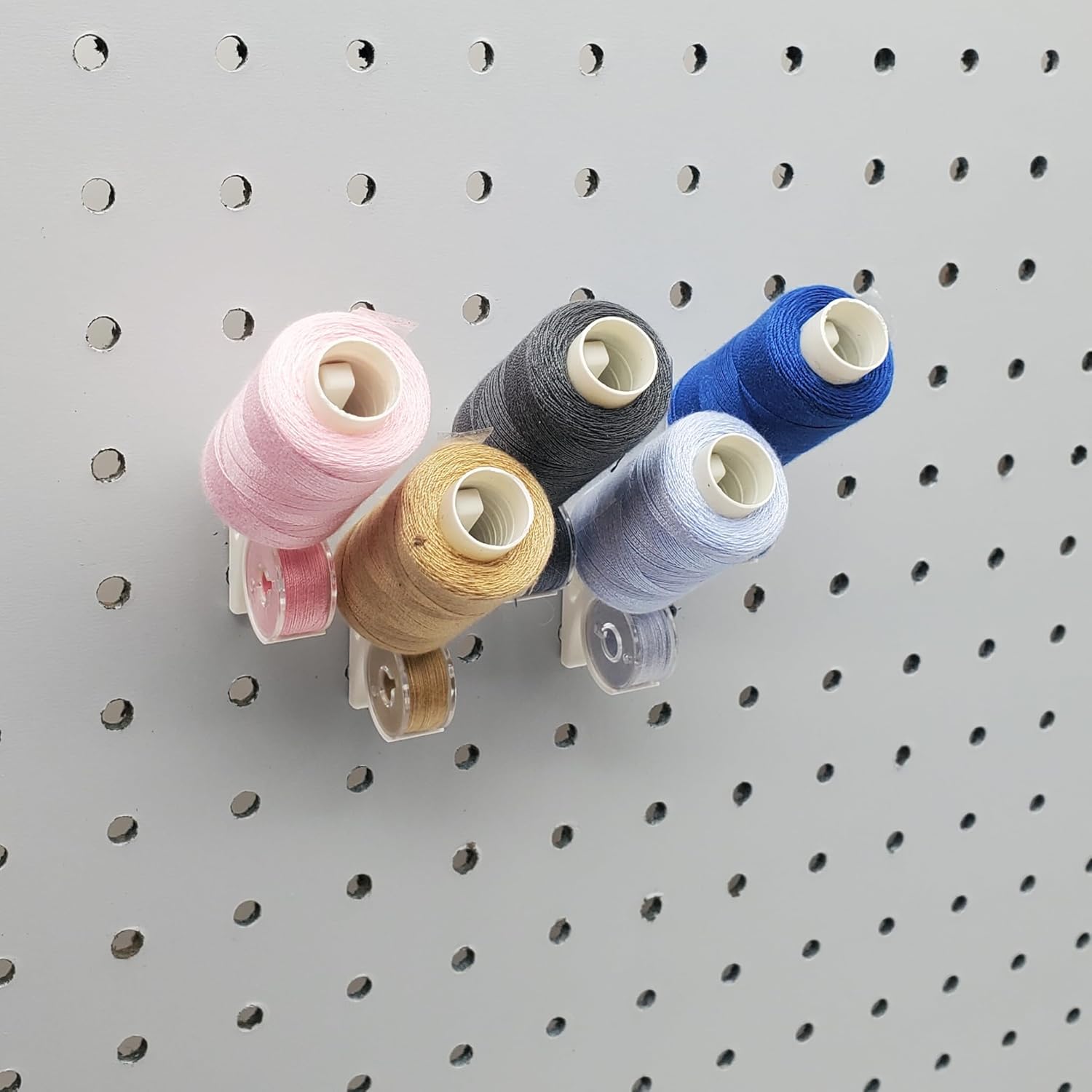 'Just Hanging Pegboards' 1/4" Pegboard Angled Thread-Bobbin Storage Hook, Compatible with 1/4" Pegboards. Sewing Organization, Craft Room Display (20, Matte White)
