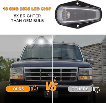 POPMOTORZ 5PCS White LED Cab Roof Light Roof Top Clearance Lights Cab Marker Lamp For 1973-1997 Ford F150 F250 F350 F450 Super Duty LED Roof Running Lights Clear Lens