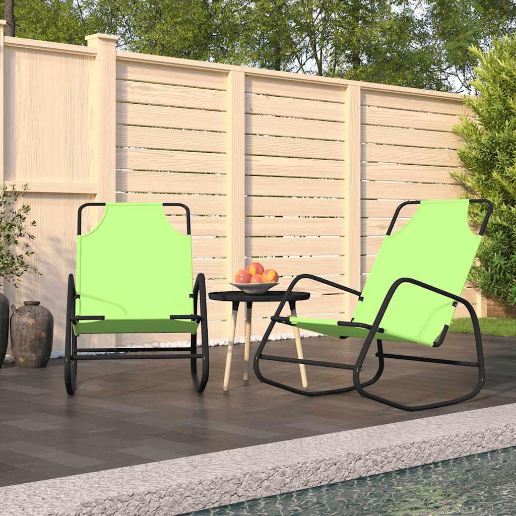 Leżaki bujane 2 szt., zielone ze stali malowanej proszkowo i oddychającego materiału tekstylnego, 89 x 58 x 93,5 cm, składane i regulowane, do ogrodu, na taras, balkon, relaks