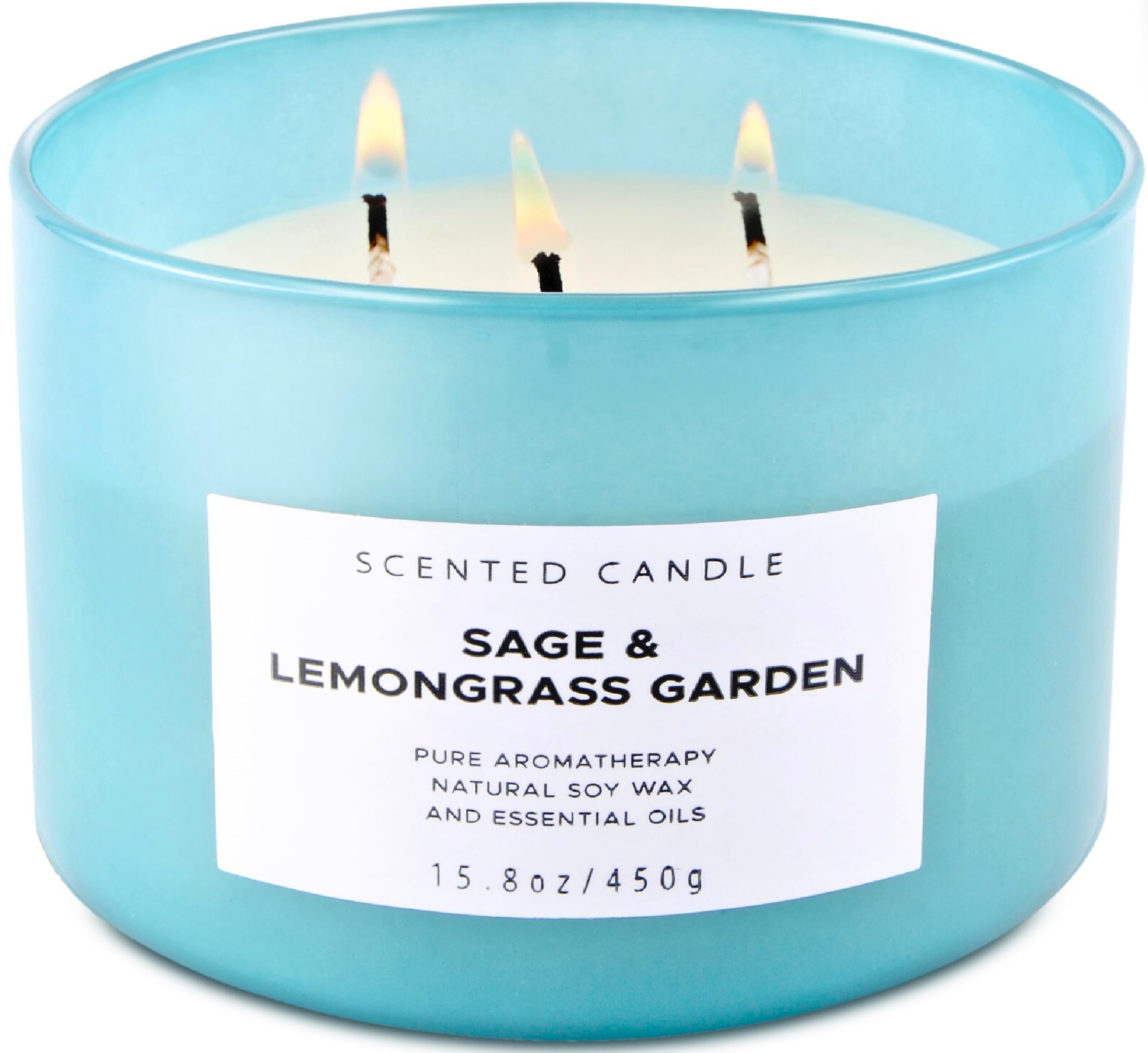 Sage Lemongrass Garden 3-Wick Scented Candle, 15.8 oz - Large Soy Candle for Home - Aromatherapy Stress Relief Candle – Highly Scented, Clean Burn - Spa Gift
