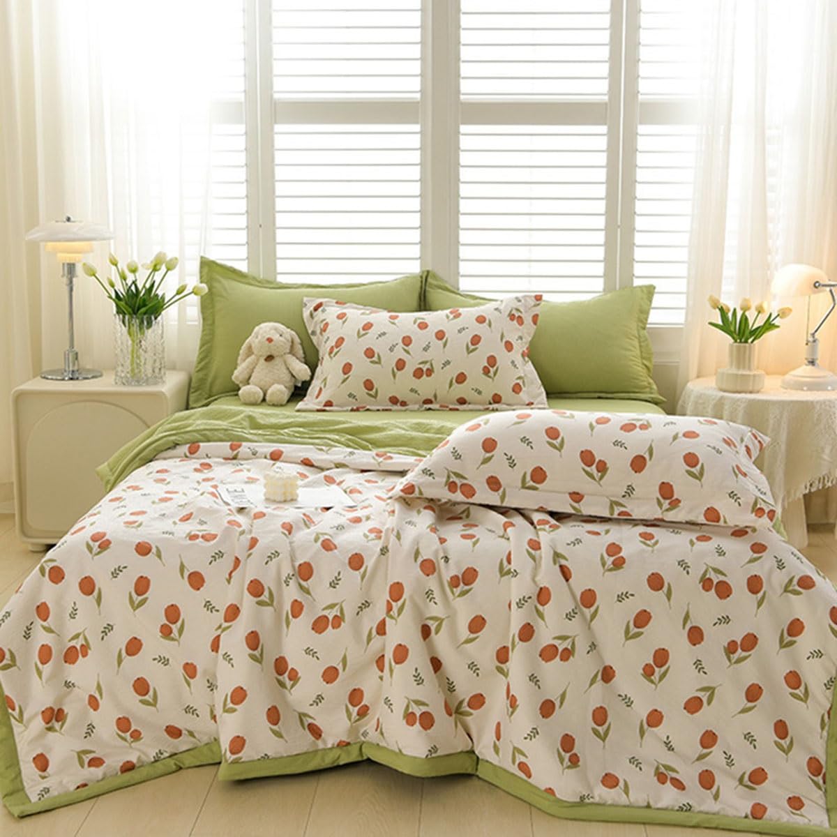 SYXMPFRHO Bedspread Florals Printing Quilted Bedspreads, Soft Comforter Bed Throw Microfiber Bed Spread, Reversible Quilted Throw, for All Season Bedroom Decorative(D,180x200cm)