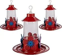 Kit 3 Bebedouros para Beija-Flor, Casa, Jardim, Flor, Bandeja com Poleiro, Vermelho, 250ml cada